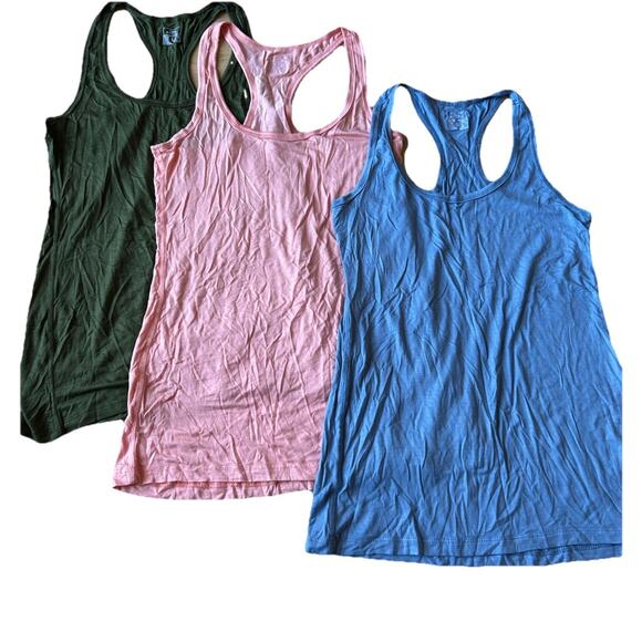 3* New Tan Tops Sexy Basics Women's Large Racerback PowerFlex Blue Peach Black - Picture 1 of 7